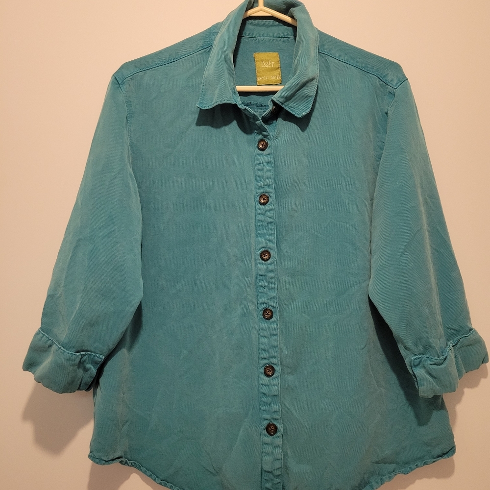 Pulp ladies button down teal 100%lyocell extra large